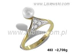 Złoty Pierścionek z cyrkoniami żółte złoto perłą - 403