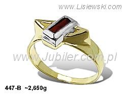 Pierścionek z granatem żółte i białe złoto próba 585 - 447b