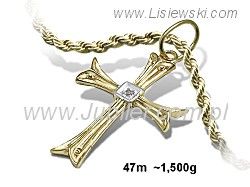 Złoty krzyżyk z brylantem Złota zawieszka złoto 585 - 47m_br
