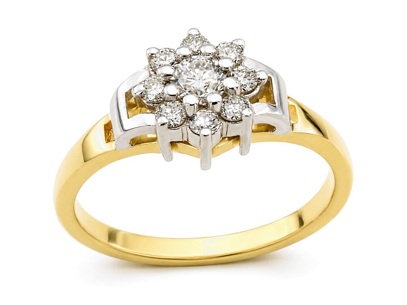 Pierścionek z brylantami białe i żółte złoto - 543bbr_SI_H - 1