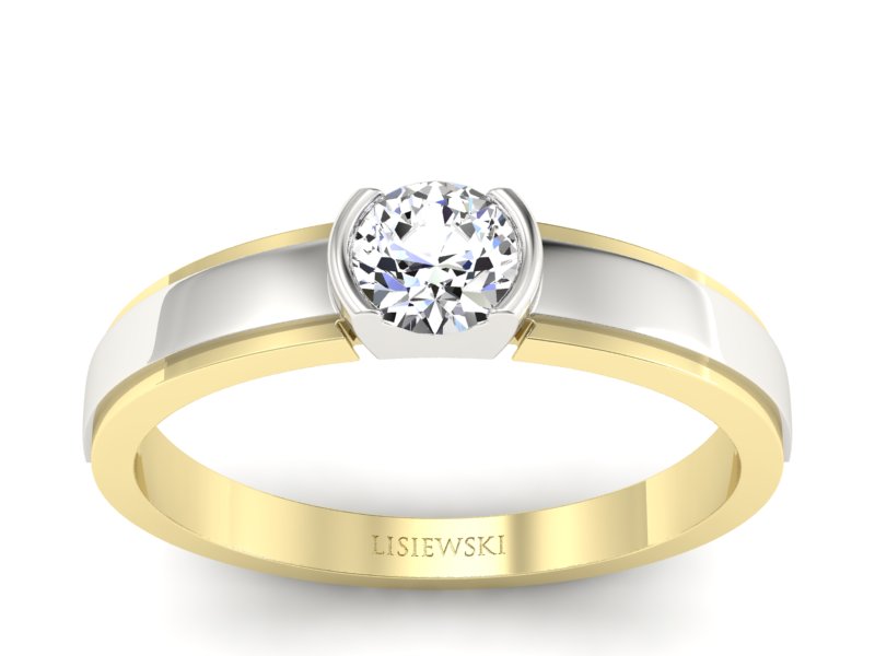 Pierścionek z diamentem żółte i białe złoto - 561bzb - 1