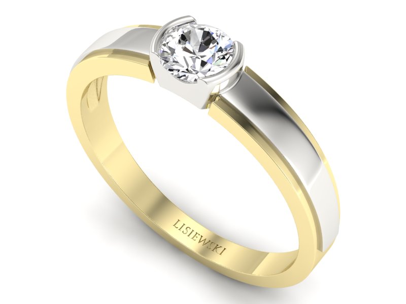 Pierścionek z diamentem żółte i białe złoto - 561bzb - 3