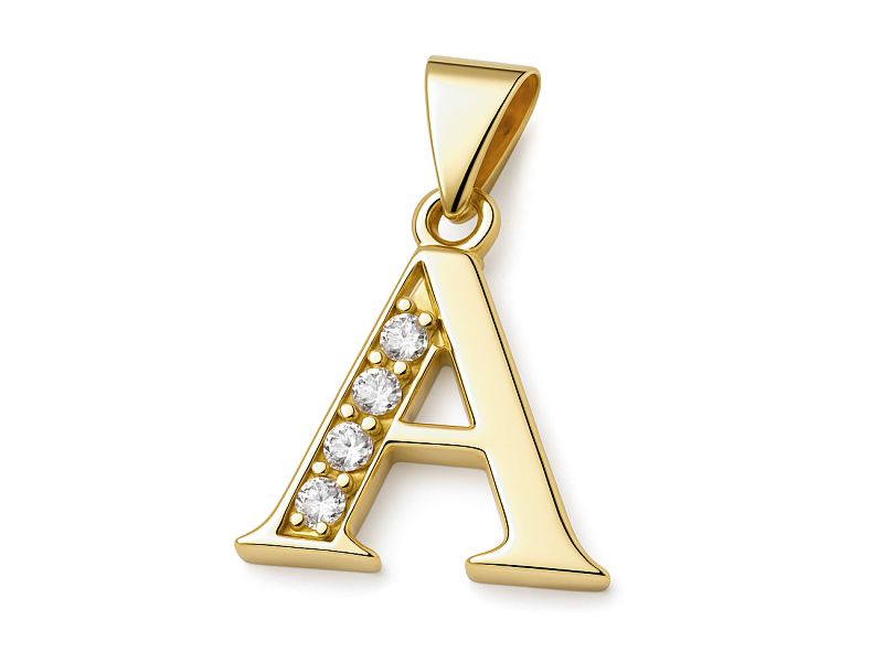 Złota zawieszka litera A z cyrkoniami - 608w_A - 1