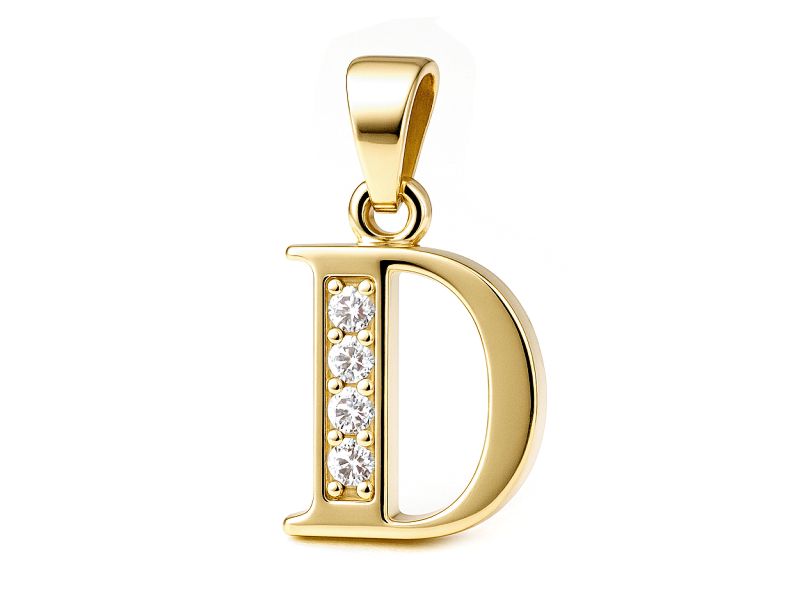 Złota zawieszka litera D z cyrkoniami - 608w_D