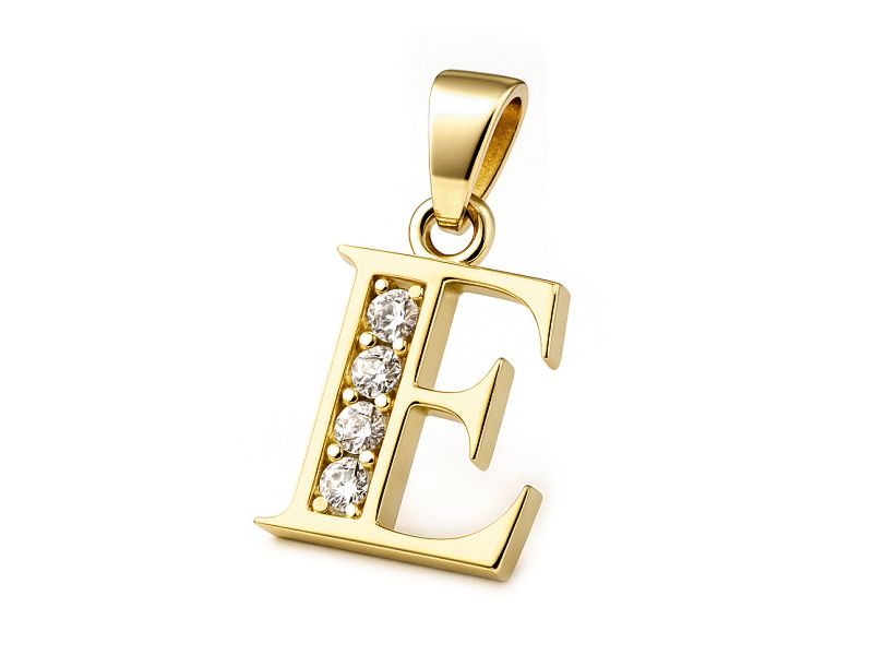 Złota zawieszka litera E z brylantami - 608w_E_br - 1