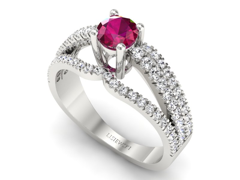 Pierścionek z rubinem i brylantami w białym złocie - 643skK_pro - 3