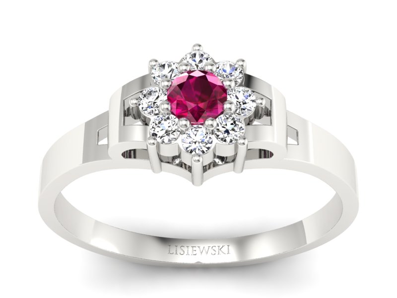 Pierścionek z rubinem białe złoto z brylantami - 70br_br - 1