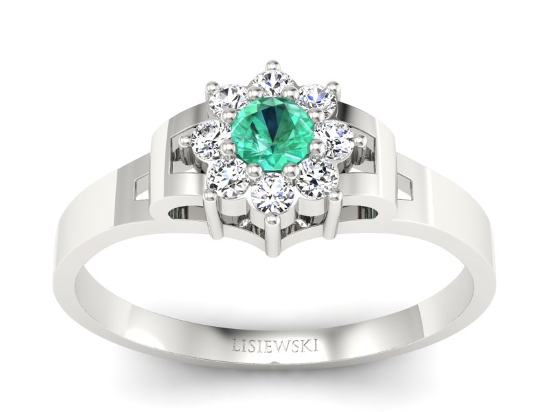 Pierścionek białe złoto ze szmaragdem i brylantem - 70br_bsm - 1