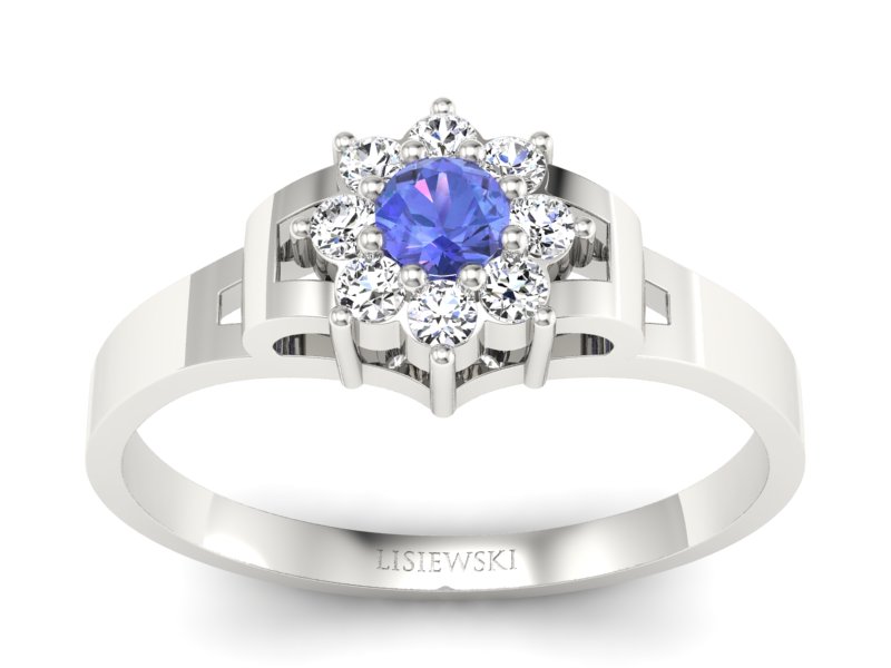 Złoty pierścionek z tanzanitem z brylantami - 70br_bt - 1