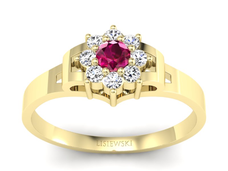 Pierścionek z rubinem i brylantami żółte złoto - 70br_zr - 1