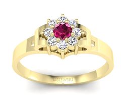Pierścionek z rubinem i brylantami żółte złoto - 70br_zr