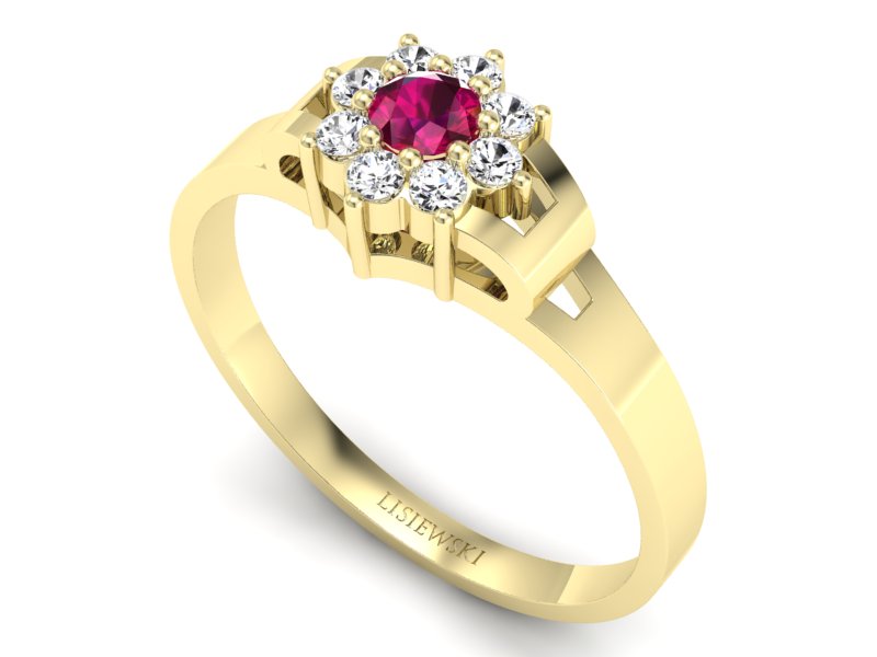 Pierścionek z rubinem i brylantami żółte złoto - 70br_zr - 3