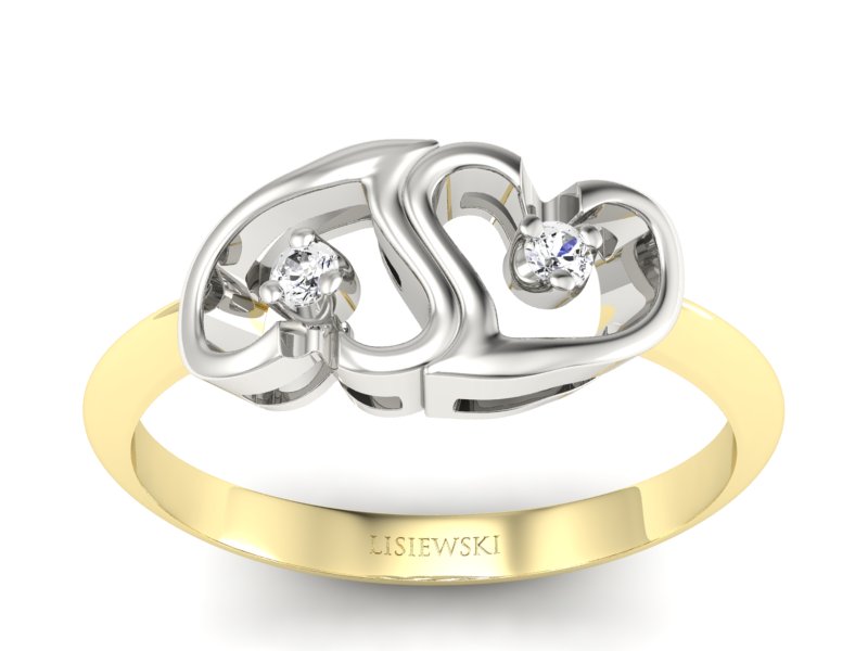 Pierścionek z brylantami białe i żółte złoto - 732bzb - 1
