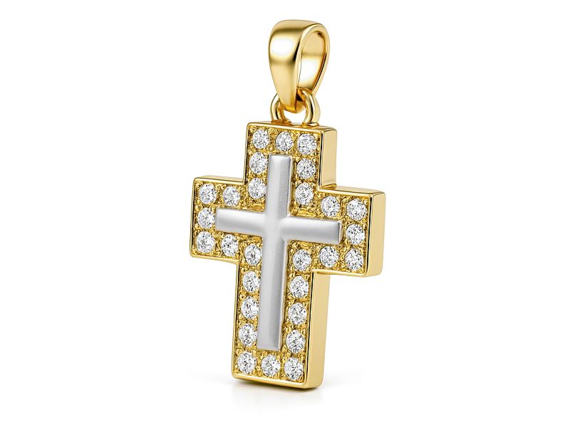 Złoty krzyżyk z brylantami z elementem rodowania - 88m_br - 1