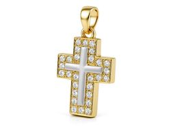 Złoty krzyżyk z brylantami z elementem rodowania - 88m_br