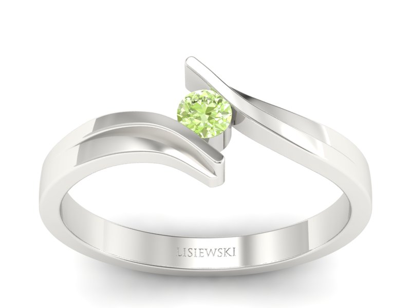Pierścionek białe złoto z brylantem - b1171lightgreen - 1