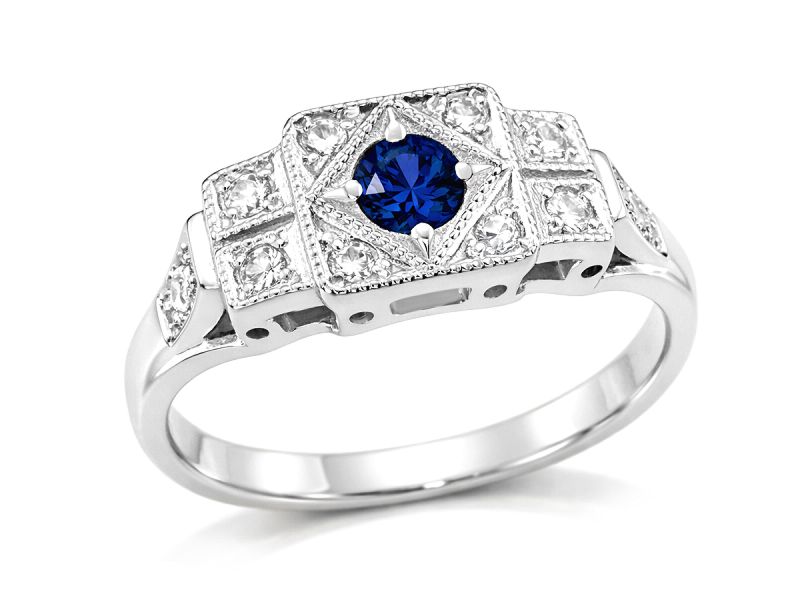Złoty pierścionek z szafirem z brylantami - b1177szafir - 1