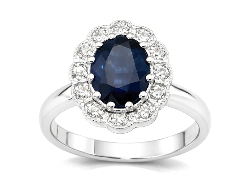 Pierścionek z szafirem i brylantami białe złoto - b20017 - 1