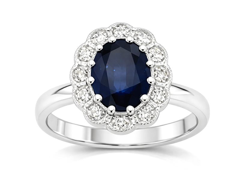 Pierścionek z szafirem i brylantami białe złoto - b20017 - 2
