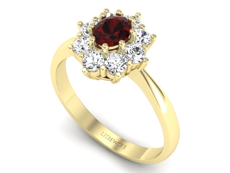 Złoty pierścionek z granatem i brylantami - b34zgr - 3