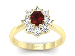 Złoty pierścionek z granatem i brylantami - b34zgr