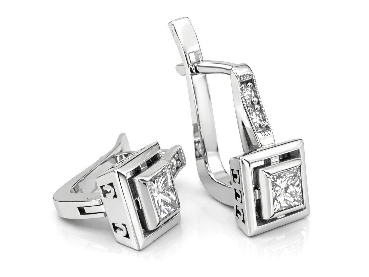 Złote kolczyki z diamentami białe złoto - b_30005Kbr_SI_H - 2