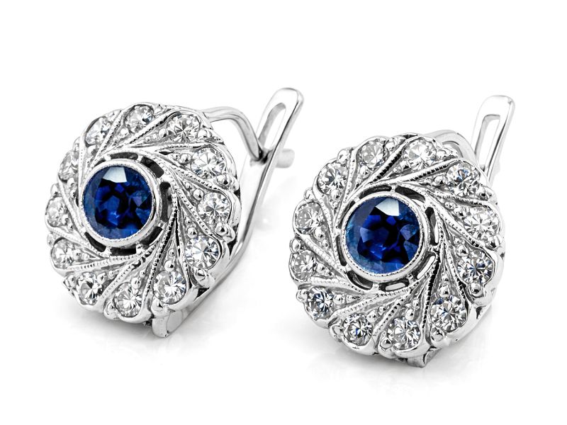 Złote kolczyki z szafirami i brylantami - bg1156kszbr_SI - 1