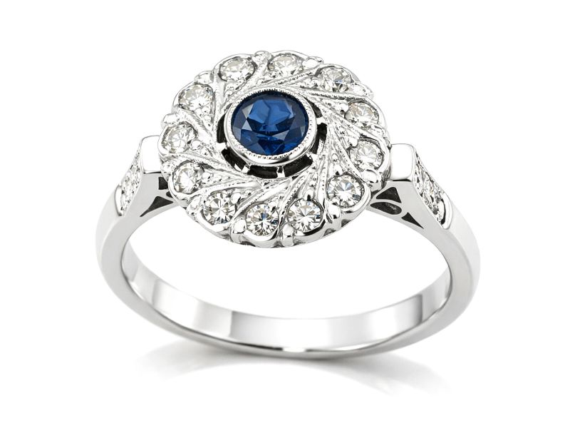 Złoty pierścionek z szafirem z brylantami - bg1156szbr_SI - 1