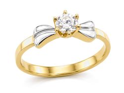 Złoty pierścionek z cyrkonią i rodowanymi akcentami - j151