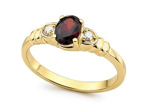 Złoty pierścionek z granatem i brylantem