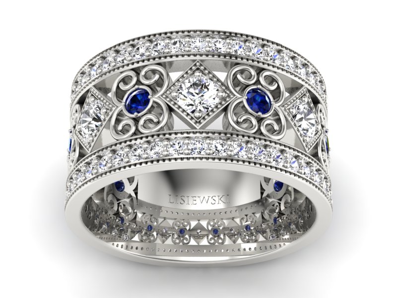 Obrączka z brylantami i szafirami - OB_P15022bszaf - 1