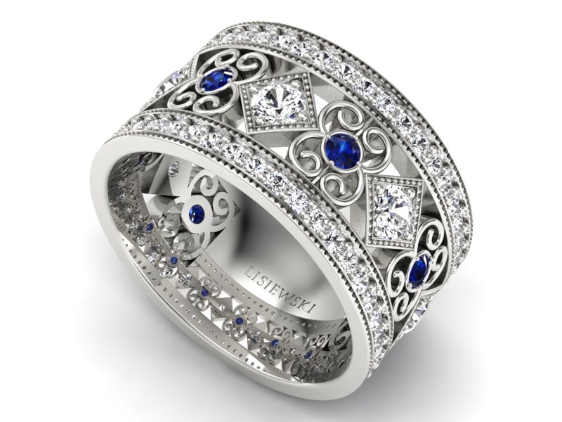 Obrączka z brylantami i szafirami - OB_P15022bszaf - 3