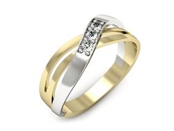 Pierścionek z diamentami żółte i białe złoto 585 - P15005bz