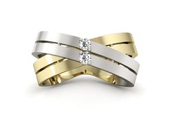 Pierścionek z brylantami białe żółte złoto 585 - P15008bz