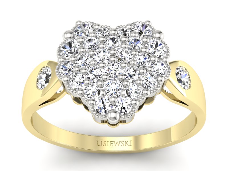 Pierścionek z diamentami żółte i białe złoto - P15009bz - 1