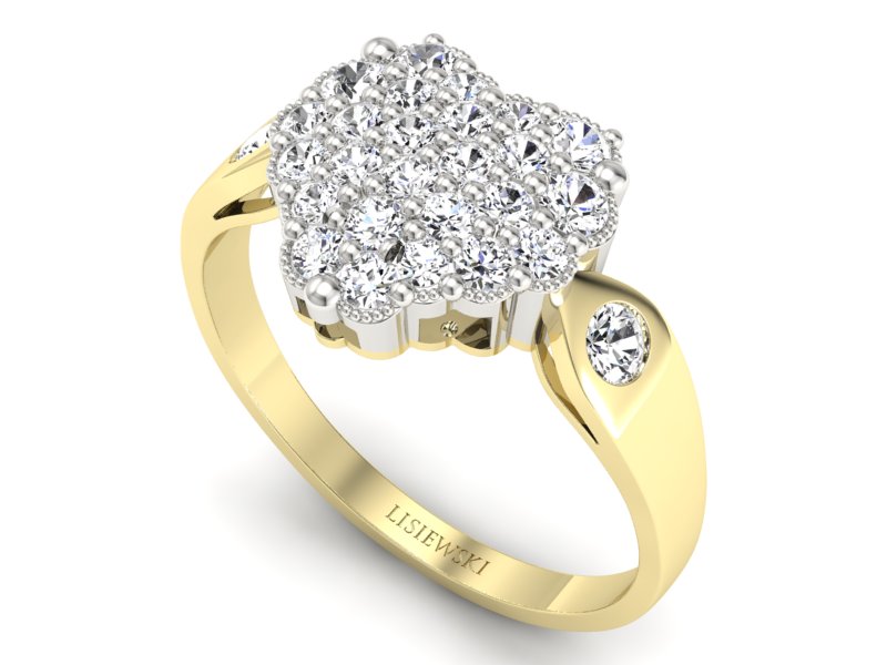 Pierścionek z diamentami żółte i białe złoto - P15009bz - 3