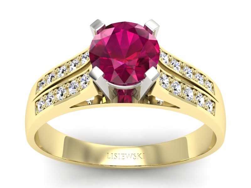 Pierścionek z rubinem i diamentami złoto 585 - p15011zbr - 1