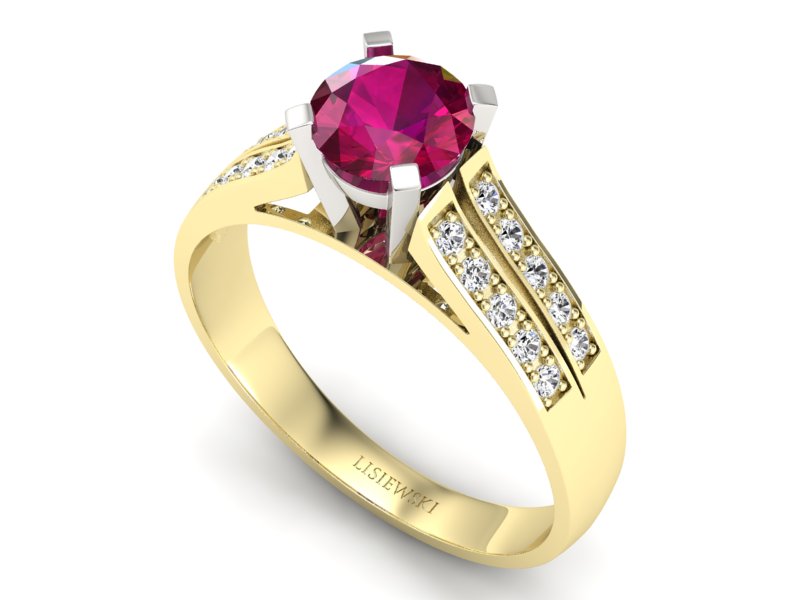 Pierścionek z rubinem i diamentami złoto 585 - p15011zbr - 3