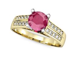 Pierścionek z rubinem i diamentami złoto 585 - p15011zbr