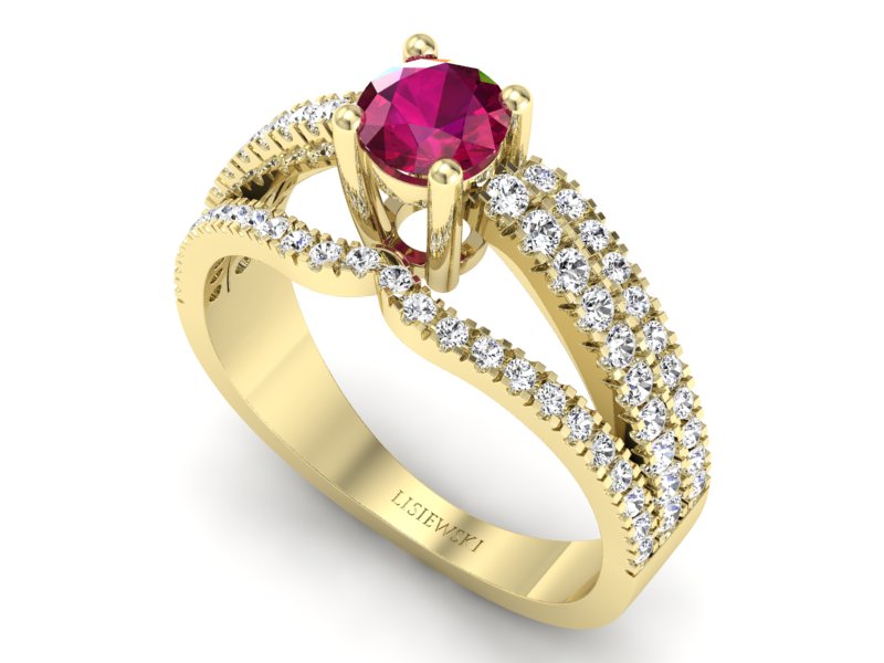 Pierścionek z rubinem i brylantami żółte złoto - p15016zr - 3