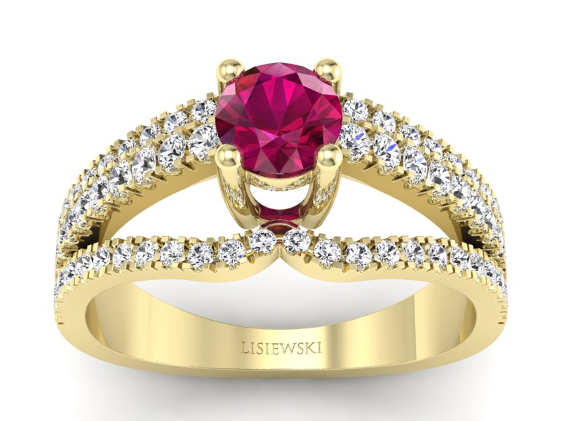 Pierścionek z rubinem i brylantami żółte złoto - p15016zr - 1