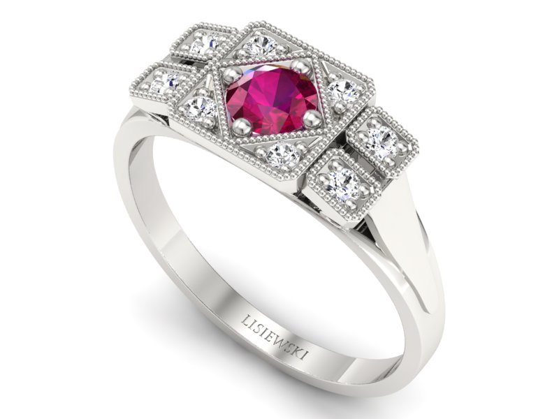 Pierścionek z rubinem i brylantami białe złoto - p15021br - 3