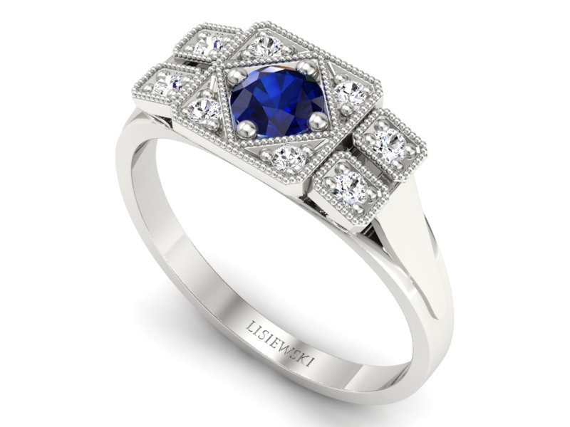 Złoty pierścionek zaręczynowy z szafirami - P15021bsza - 3