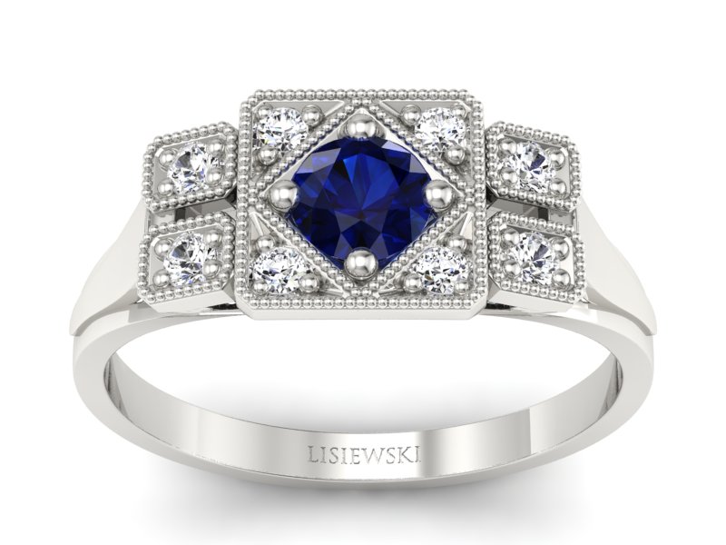 Złoty pierścionek z szafirem i brylantem - P15021bszbr_Si_H - 1