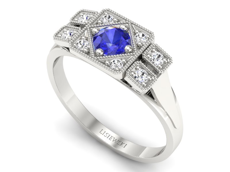 Pierścionek z szafirem i brylantami - p15021bszc - 3