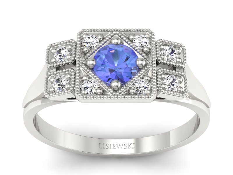 Pierścionek z tanzanitem białe złoto i brylantami - p15021bt - 1