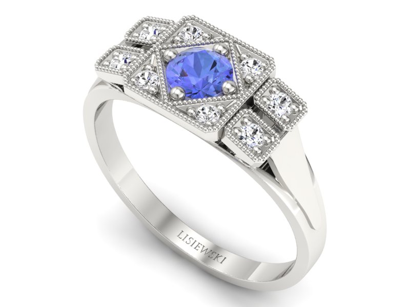 Pierścionek z tanzanitem białe złoto i brylantami - p15021bt - 3