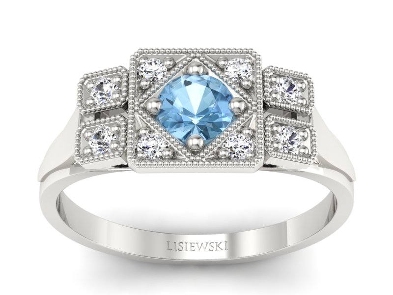 Pierścionek z topazem i brylantami białe złoto - p15021btp - 1