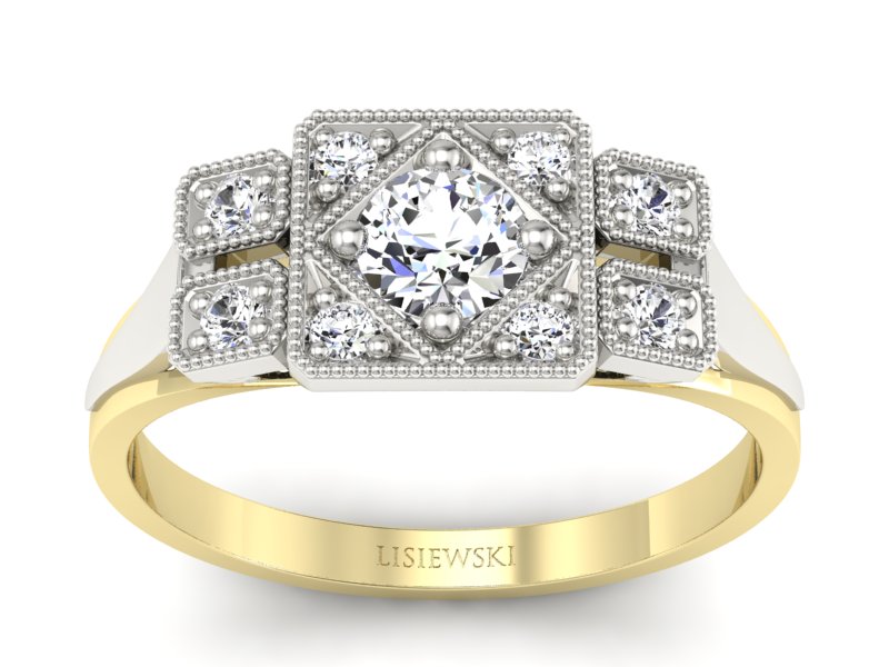 Pierścionek z diamentami żółte białe złoto - P15021bzbr_P_G - 1