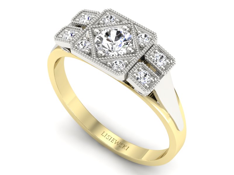 Pierścionek z diamentami żółte białe złoto - P15021bzbr_P_G - 3
